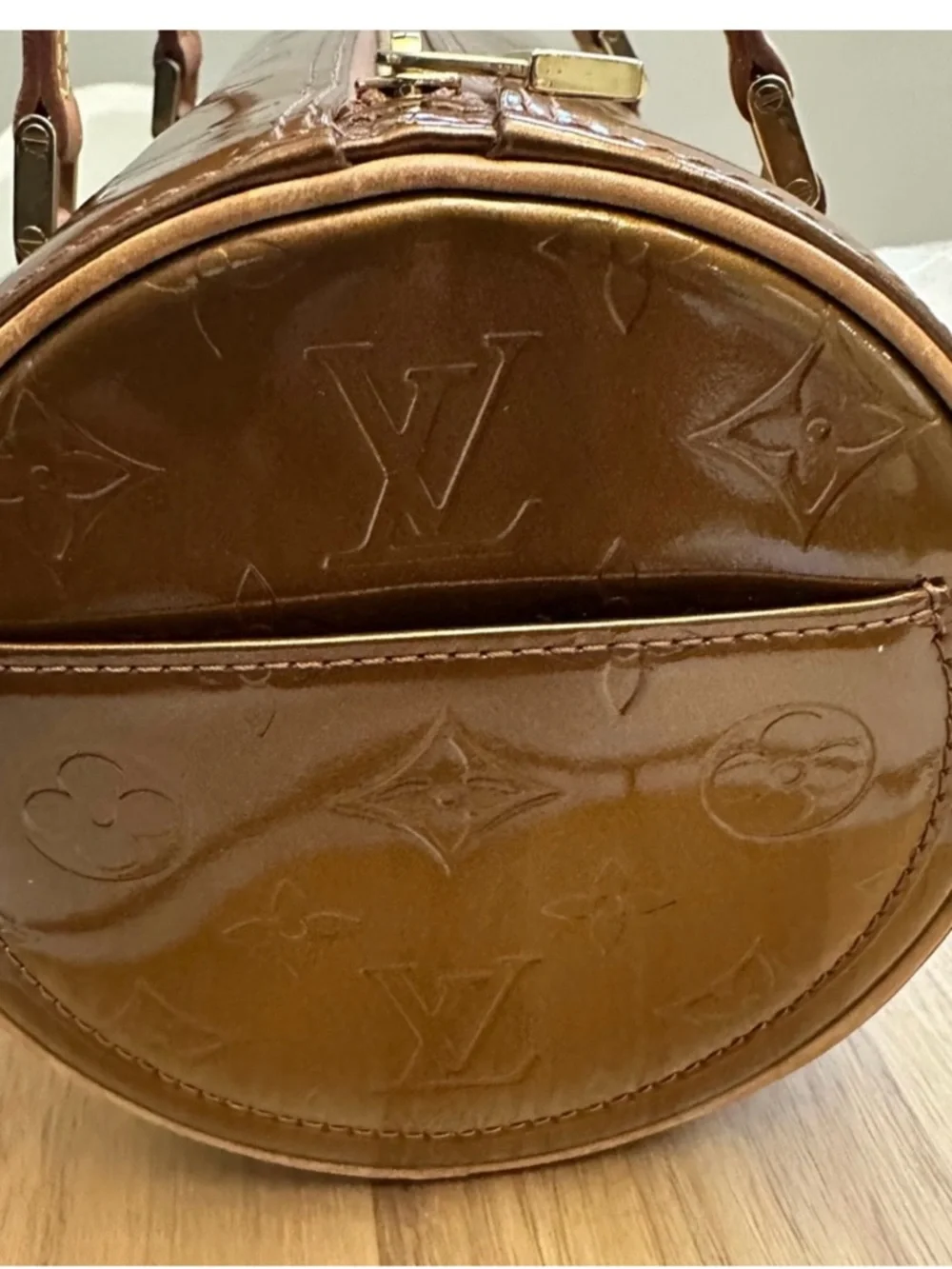 Louis Vuitton Bronze Papillon Tan/Brown Bedford Vernis Patent Monogram Bag - Picture 8 of 15